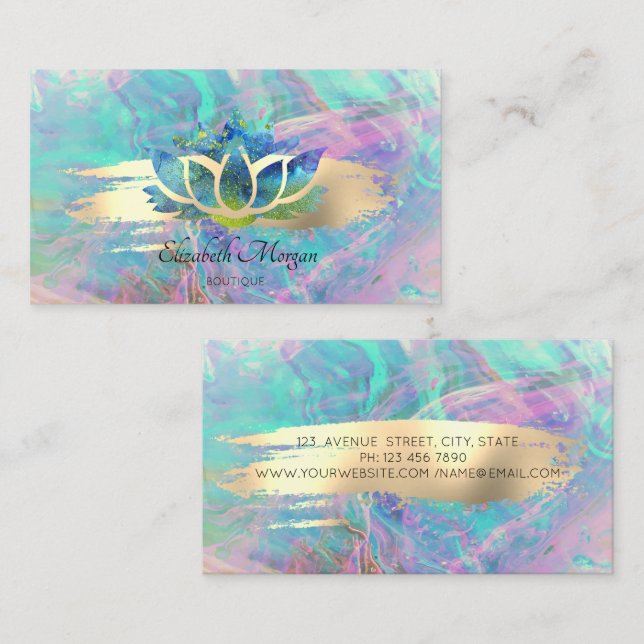 Professional Modern Lotus Gold Brush Stroke Opal Business Card (Front/Back)