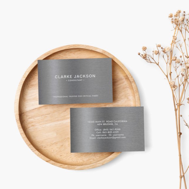 Professional Modern Metallic Brushed Gray  Business Card (Creator Uploaded)