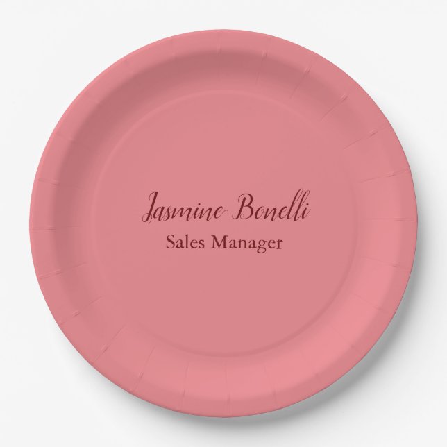 Professional Modern Minimalist Add Name Personal Paper Plates (Front)
