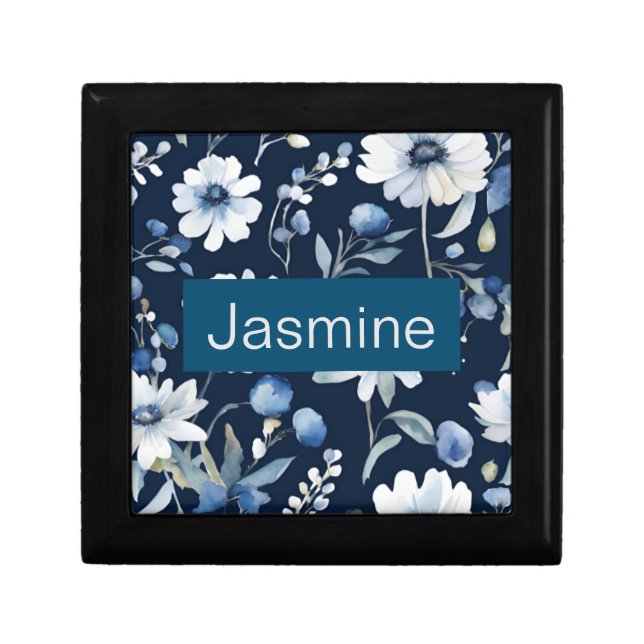 Professional Modern Minimalist Blue Floral Name Gift Box (Front)