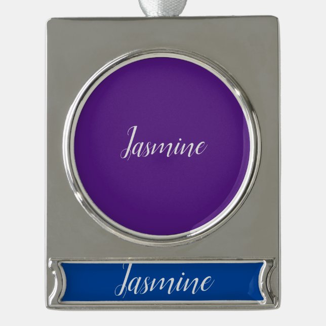 Professional Modern Minimalist Deep Blue & Purple Silver Plated Banner Ornament (Front)