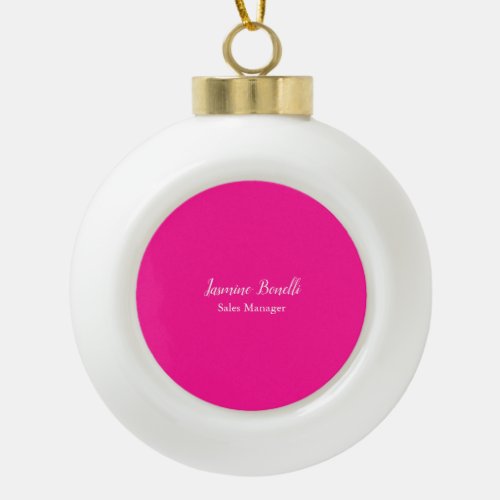 Professional Modern Minimalist Deep Pink Ceramic Ball Christmas Ornament