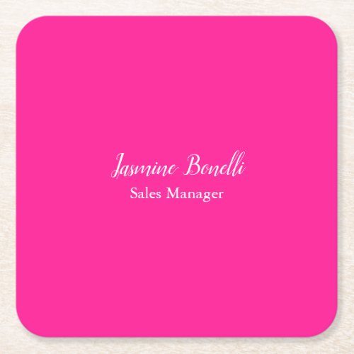 Professional Modern Minimalist Deep Pink Square Paper Coaster