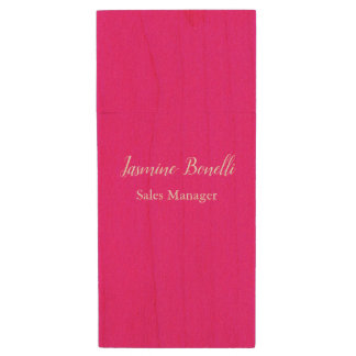 Professional Modern Minimalist Deep Pink Wood Flash Drive