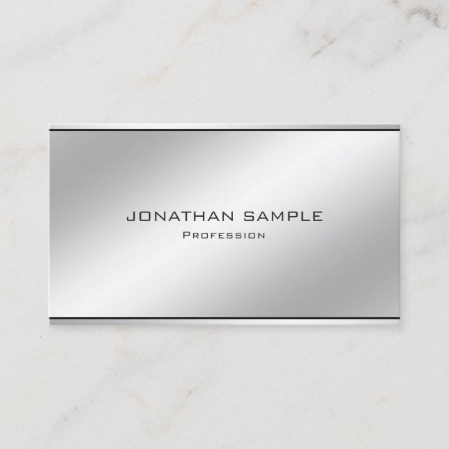 Professional Modern Minimalist Elegant Silver Business Card (Front)