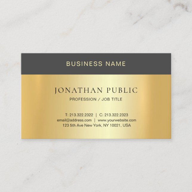 Professional Modern Minimalist Gold Design Elegant Business Card (Front)