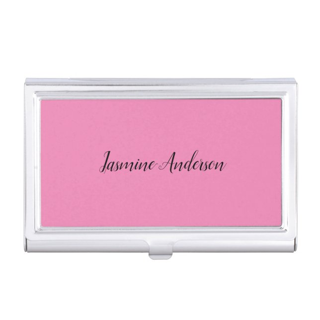 Professional Modern Minimalist Pink Business Card Case (Front)