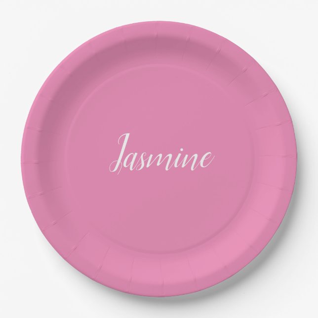Professional Modern Minimalist Pink Paper Plates (Front)