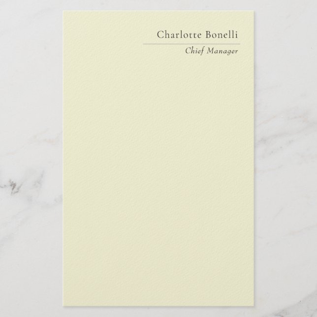 Professional Modern Minimalist Plain Beige Color Stationery (Front)