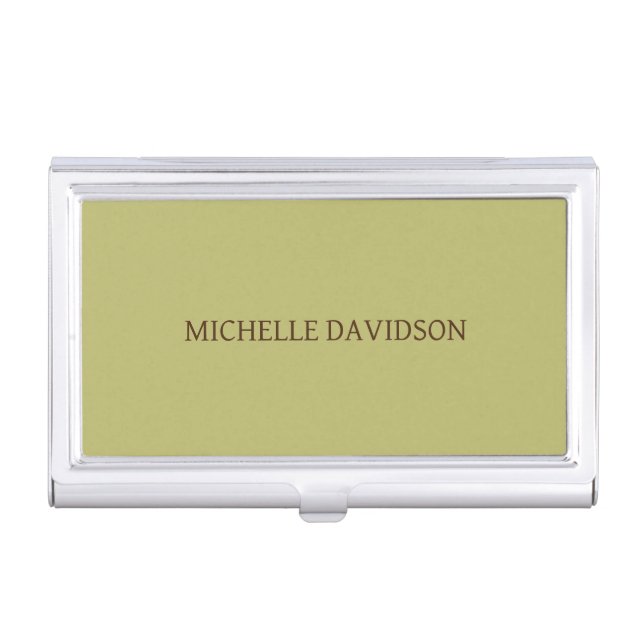 Professional Modern Minimalist Plain Olive Green Business Card Case (Front)