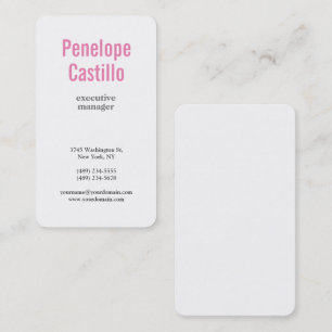 Professional Modern Minimalist Plain Pink White Business Card