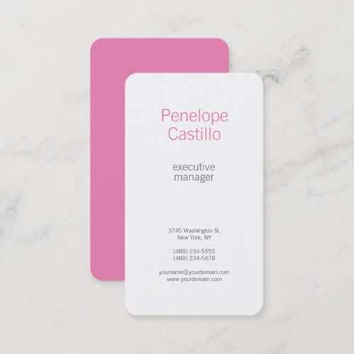 Professional Modern Minimalist Plain Pink White Business Card