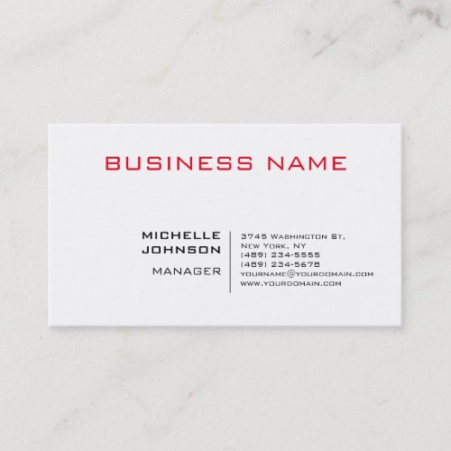 Professional Modern Minimalist Plain Red White Business Card