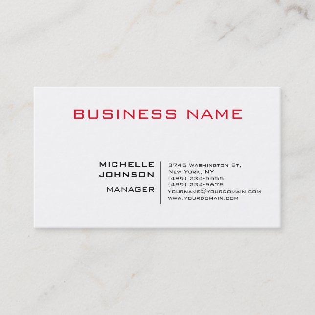 Professional Modern Minimalist Plain Red White Business Card (Front)