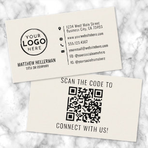 Professional Modern Minimalist QR Code Logo Cream Business Card