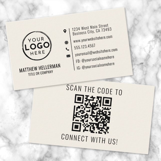 Professional Modern Minimalist QR Code Logo Cream Business Card (Professional Modern Minimalist QR Code Logo Cream Business Card)