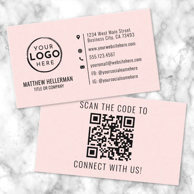 Professional Modern Minimalist QR Code Logo Pink Business Card (Professional Modern Minimalist QR Code Logo Pink Business Card)