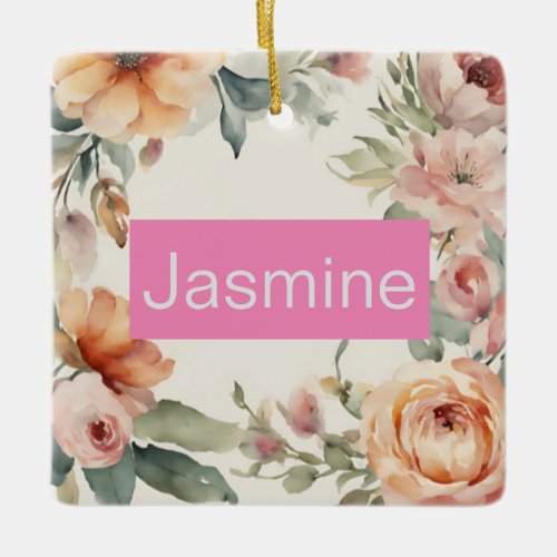 Professional Modern Minimalist Roses Floral Name Ceramic Ornament