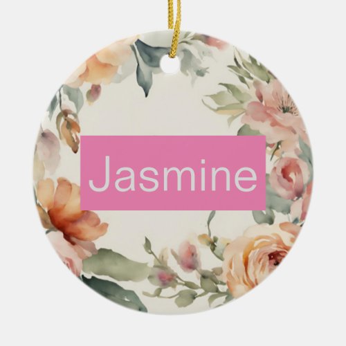 Professional Modern Minimalist Roses Floral Name Ceramic Ornament