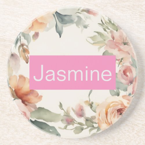 Professional Modern Minimalist Roses Floral Name Coaster