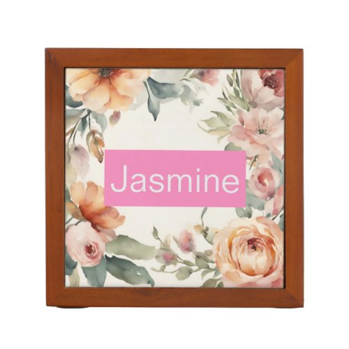 Professional Modern Minimalist Roses Floral Name Desk Organizer