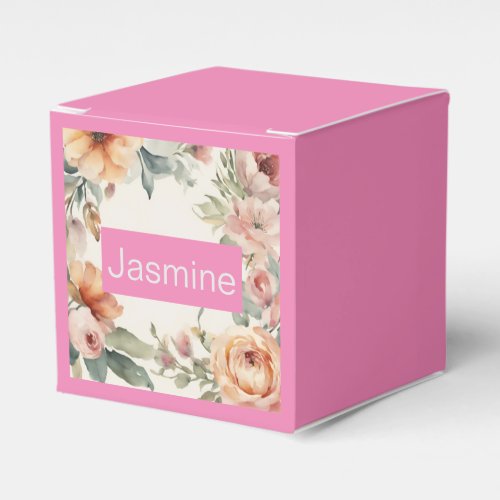 Professional Modern Minimalist Roses Floral Name Favor Boxes