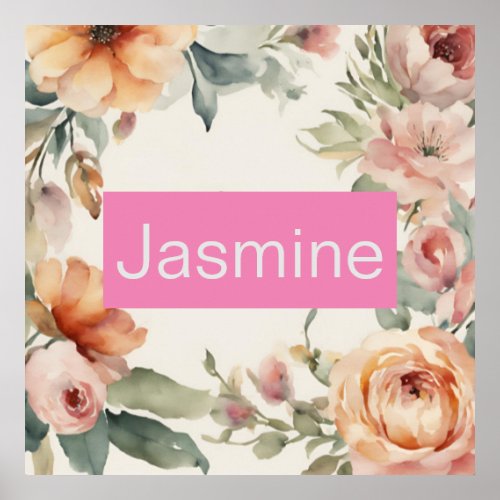 Professional Modern Minimalist Roses Floral Name Poster