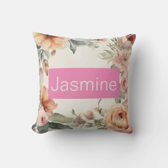 Professional Modern Minimalist Roses Floral Name Throw Pillow (Front)