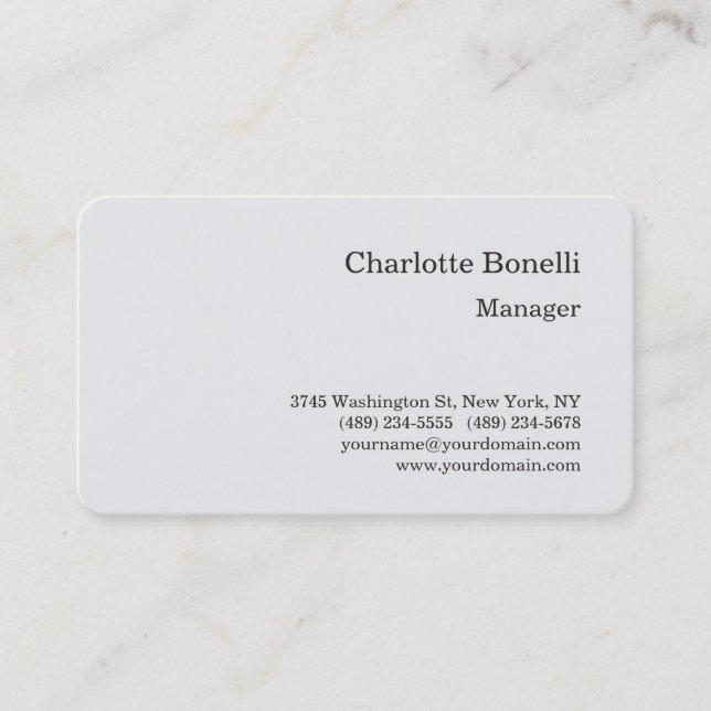 Professional Modern Minimalist Silk Light Grey Business Card (Front)