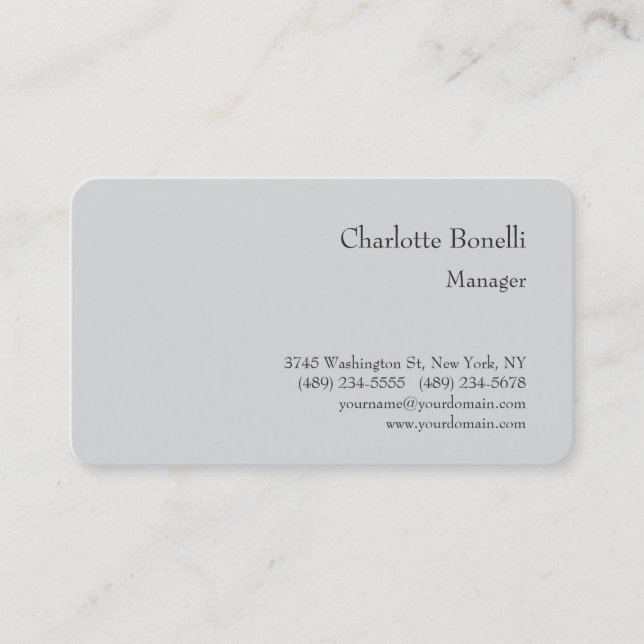 Professional Modern Minimalist Silk Light Grey Business Card (Front)