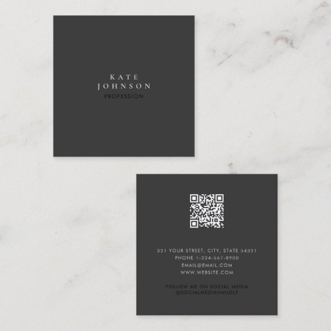Professional Modern Minimalist Simple Black Chic Square Business Card (Front/Back)