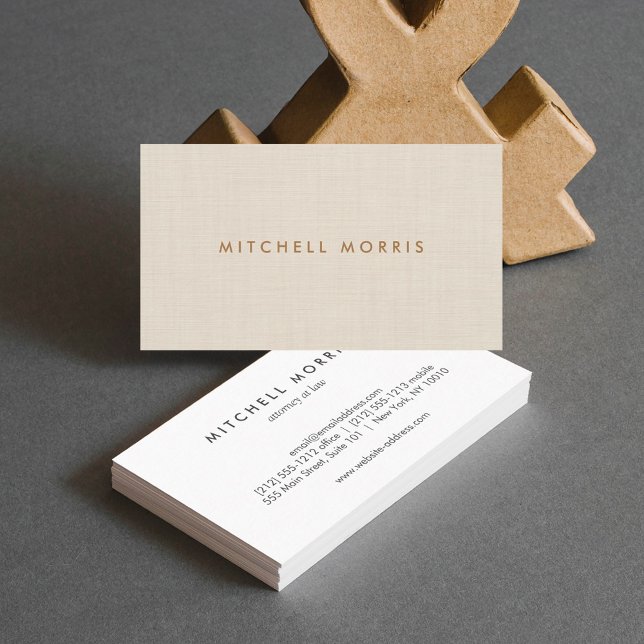 Professional Modern Minimalistic Beige Linen Look Business Card (Creator Uploaded)