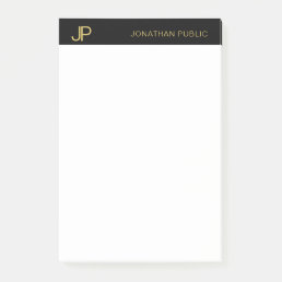Professional Modern Monogram Black White Gold Post-it Notes