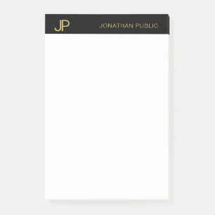 Professional Modern Monogram Black White Gold Post-it Notes