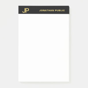 Professional Modern Monogram Black White Gold Post-it Notes
