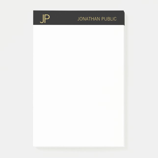 Professional Modern Monogram Black White Gold Post-it Notes (Front)