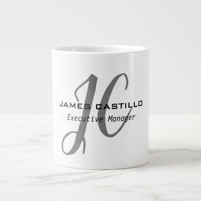 Professional Modern Monogram Calligraphy Script Giant Coffee Mug (Front)