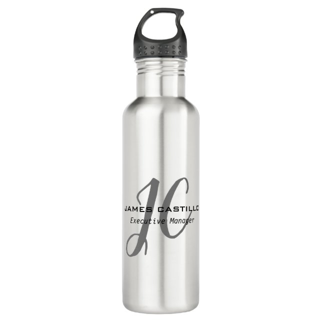 Professional Modern Monogram Calligraphy Script Stainless Steel Water Bottle (Front)