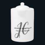 Professional Modern Monogram Calligraphy Script Teapot<br><div class="desc">Minimalist modern contemporary design</div>