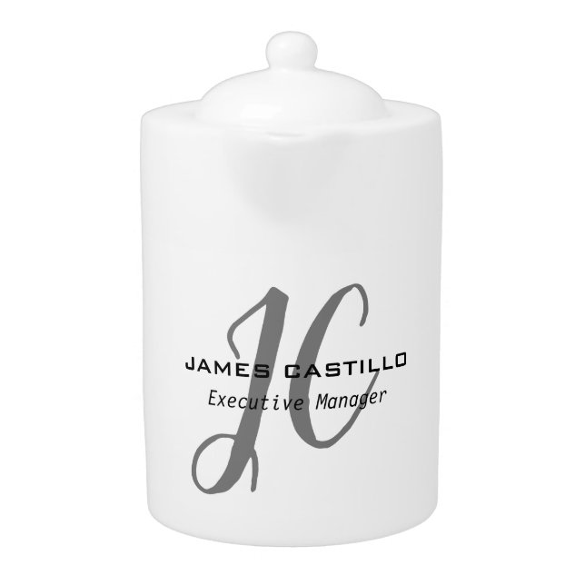 Professional Modern Monogram Calligraphy Script Teapot (Front)