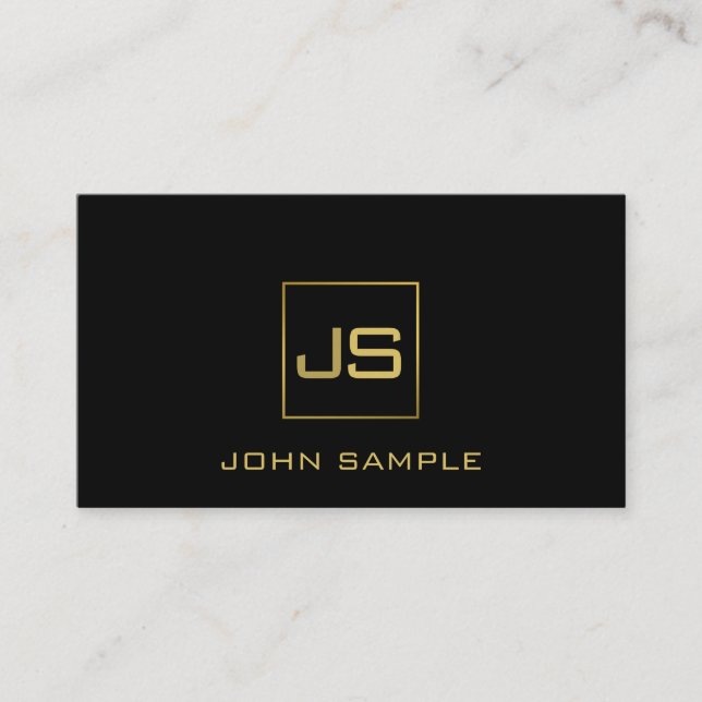 Professional Modern Monogram Elegant Black Gold Business Card (Front)