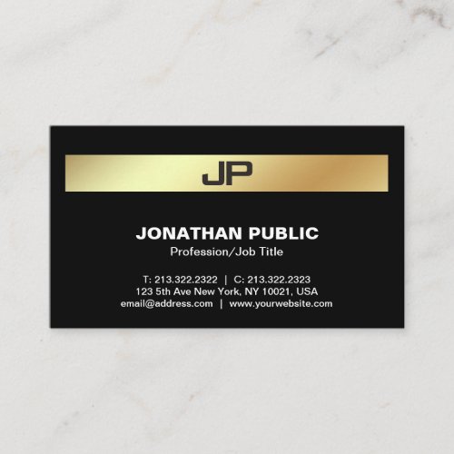 Professional Modern Monogram Elegant Black Gold Business Card