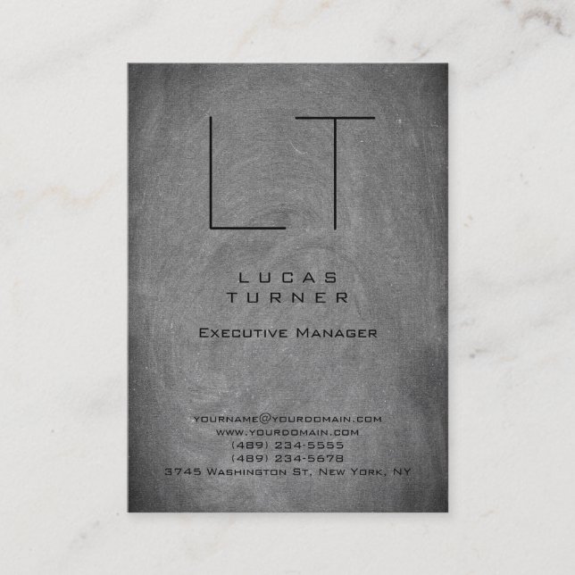 Professional Modern Monogram Gray Chalkboard Business Card (Front)