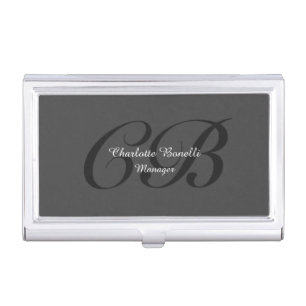 Professional Modern Monogram Minimalist Grey Business Card Case