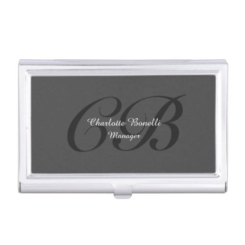 Professional Modern Monogram Minimalist Grey Business Card Case