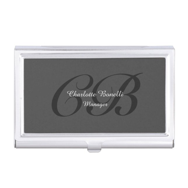 Professional Modern Monogram Minimalist Grey Business Card Case (Front)