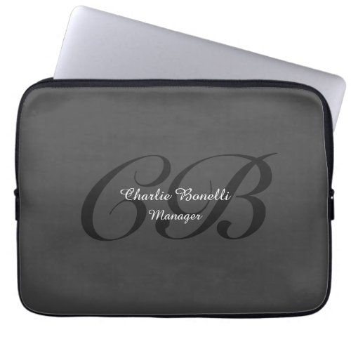 Professional Modern Monogram Minimalist Grey Laptop Sleeve