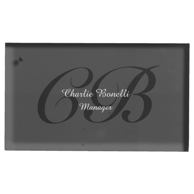 Professional Modern Monogram Minimalist Grey Place Card Holder (Front)