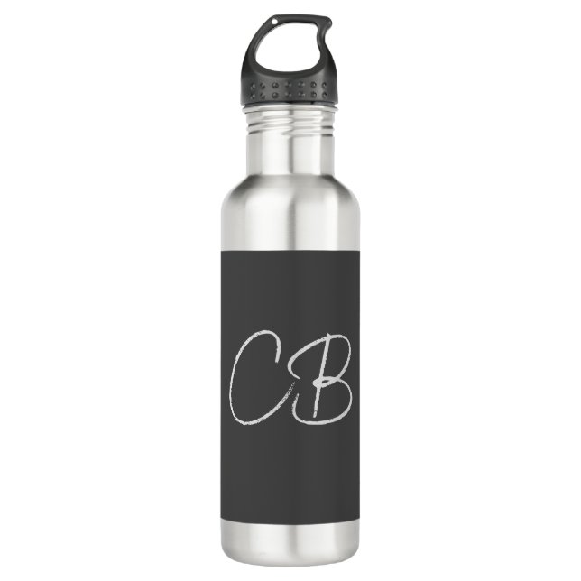 Professional Modern Monogram Minimalist Initials Stainless Steel Water Bottle (Front)