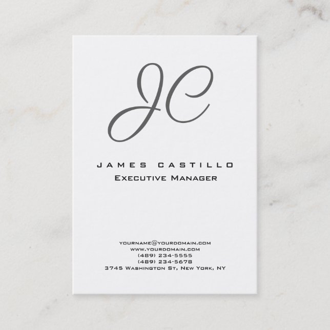 Professional Modern Monogram Minimalist Plain Business Card (Front)